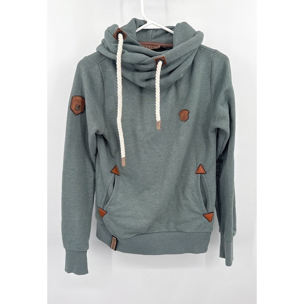 Naketano Mens Brave New Word Hoodie Small‎ Sage Green Shawl Neck Rope Pullover